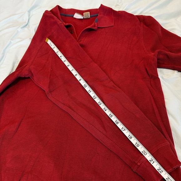 LL Bean Polo Shirt Mens Medium Red Mini Waffle Knit Casual Work Outdoor Thermal. - Picture 3 of 10